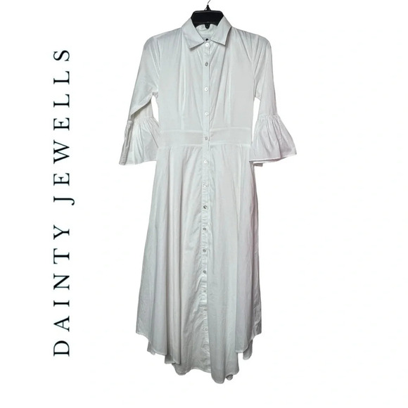 1663. DANITY JEWELLS FULL BUTTON DOWN MAXI LENGTH DRESS SIZE‎ XSMALL WHITE COLOR - Picture 1 of 8